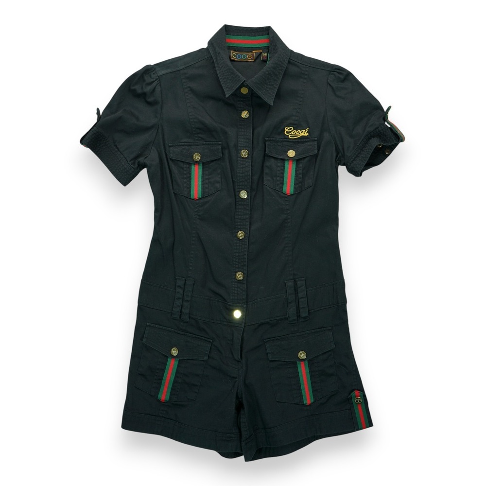 COOGI Jumpsuit Romper Size 5/6 Snap Closure Stretch Black Short Sleeve ~ EUC‎